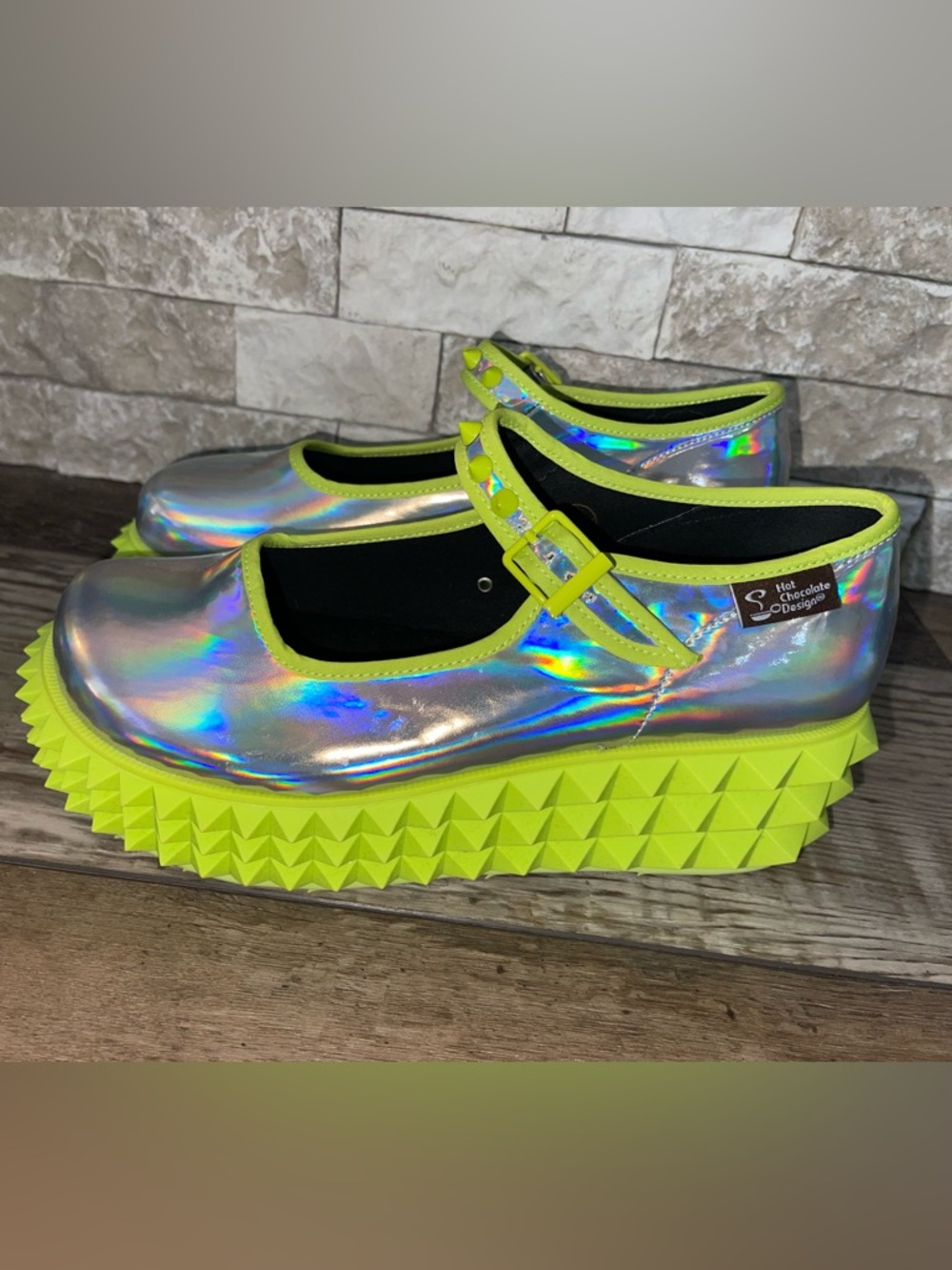 Chocolaticas Rave Women's Mary Jane Platform Neon Party Shoes Reflective - Picture 3 of 5